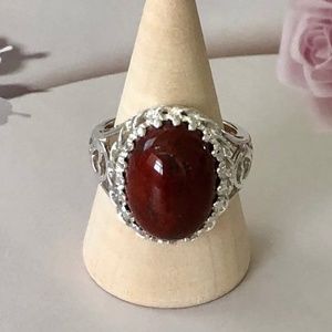Genuine RED JASPER 💎 Oval Ring .925 Sterling Silver